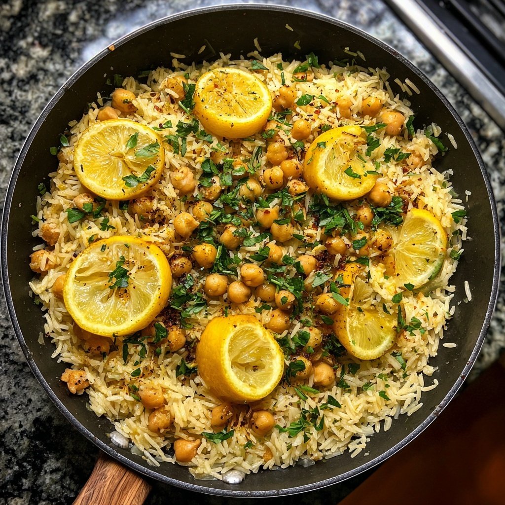 Garlic Lemon Chickpea Rice Skillet