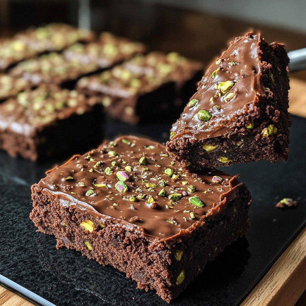 Chocolate Pistachio Brownie Squares