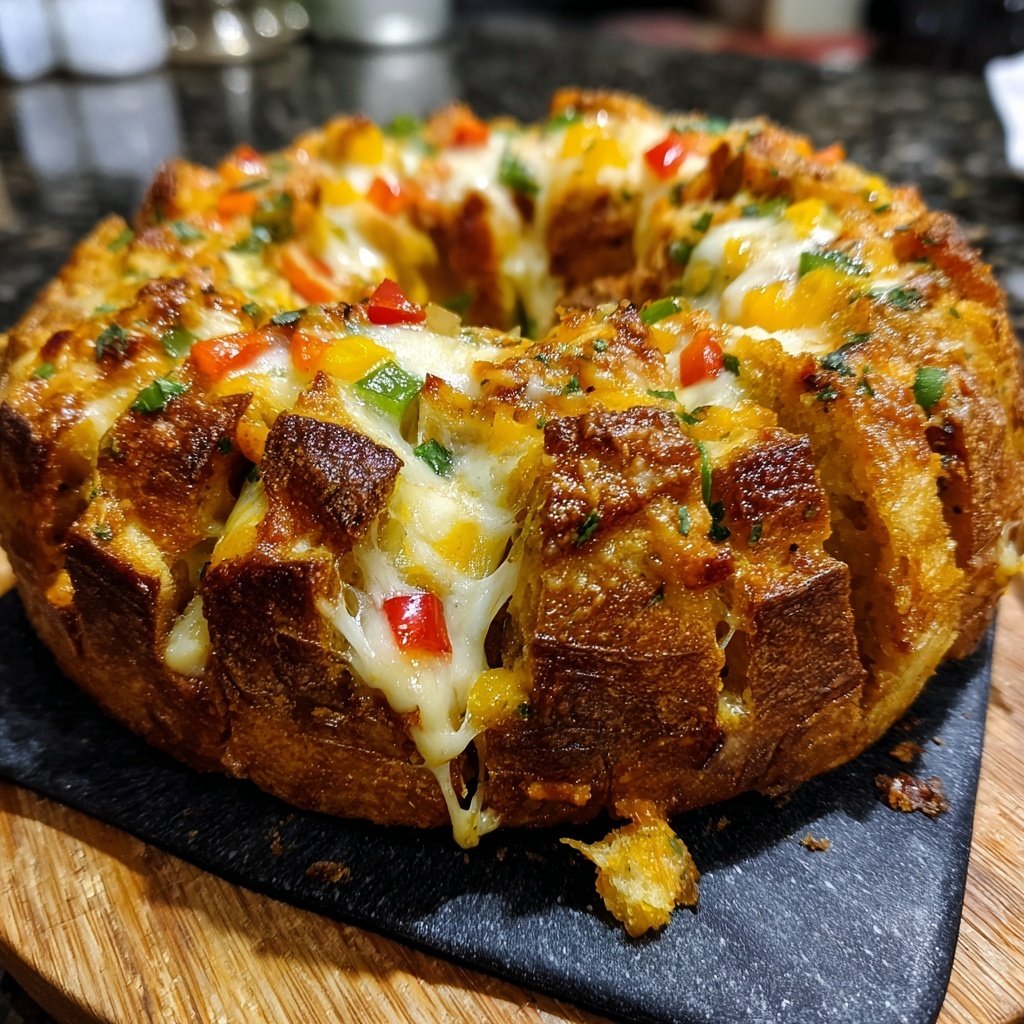 Super Bowl Cheesy Veggie Pull Apart Bread