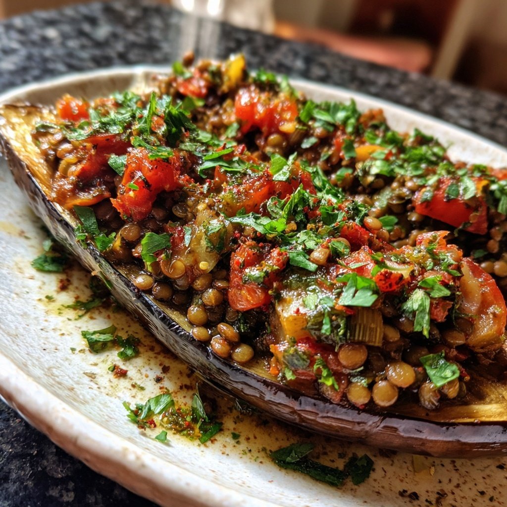 Healthy Lentil Stuffed Eggplant