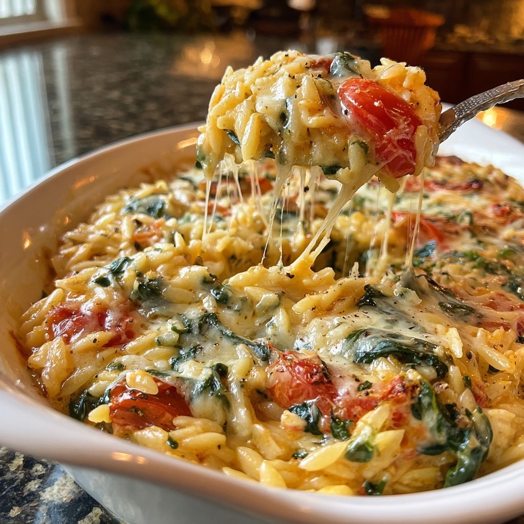 Spinach Tomato Orzo Bake